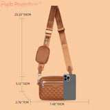 Leather Shoulder Tote Bag Rhombus Pattern Zipper with Small Purse