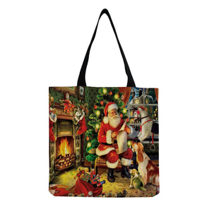 Christmas Shoulder Bag Santa Claus Casual Tote Eco Handbag Reusable Shopping