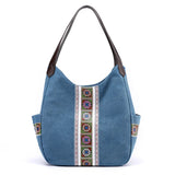 Embroidered Canvas Shoulder Bag Zipper Printed Women Handbag