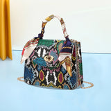 Women Shoulder Bag Snakeskin Scarf Handbag Small Square Bag Chain Handbag