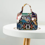 Women Shoulder Bag Snakeskin Scarf Handbag Small Square Bag Chain Handbag