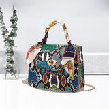 Women Shoulder Bag Snakeskin Scarf Handbag Small Square Bag Chain Handbag