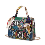 Women Shoulder Bag Snakeskin Scarf Handbag Small Square Bag Chain Handbag