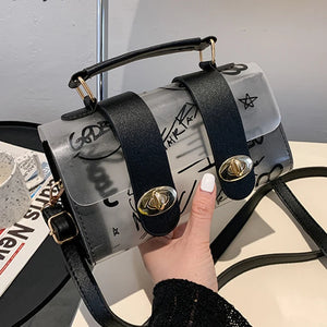 Women Shoulder Bag PVC Transparent Graffiti Handbag Small Messenger Square Bags