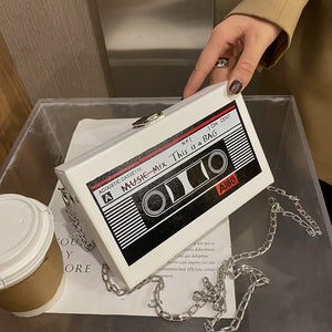 Funny Cartoon Tape Recorder Shoulder Bag PU Leather Crossbody Clutch