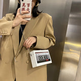 Funny Cartoon Tape Recorder Shoulder Bag PU Leather Crossbody Clutch