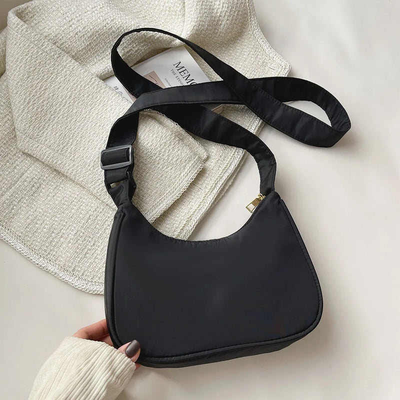 Nylon Shoulder Bag Crescent Shape Underarm Messenger Daily Clutch Tote Bag