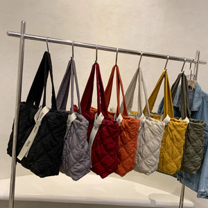 Women Shoulder Bag Nylon Solid Checkered Pattern Underarm Bags Handbags