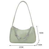 Women PU Leather Shoulder Bag Solid Butterfly Chain Zipper Closure Casual Tote