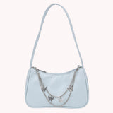 Women PU Leather Shoulder Bag Solid Butterfly Chain Zipper Closure Casual Tote