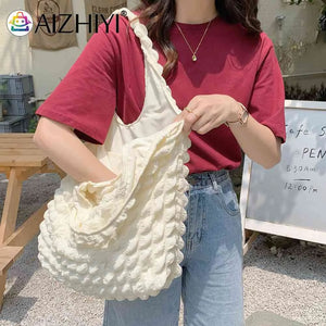 Pleated Shoulder Handbag Large Capacity Clutch Bubble Soft for Travel