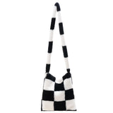 Plush Lattice Print Shoulder Bag for Women