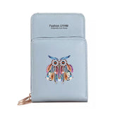 Feather Print Crossbody Wallet with Touch Screen Phone Pocket