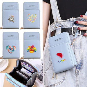 Feather Print Crossbody Wallet with Touch Screen Phone Pocket