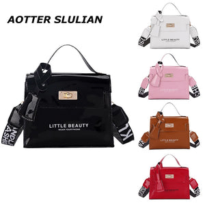 Women Shoulder Bag Silky Surface Portable Handbag Leather Pink Red Small