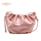 Small Leather Crossbody Bag for Women, Solid Crimped Shoulder Bag