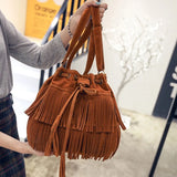 Women Shoulder Bag Solid Tassels Cross Body Bag Tassel Fringe Handbag