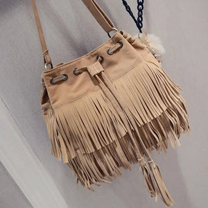 Women Shoulder Bag Solid Tassels Cross Body Bag Tassel Fringe Handbag