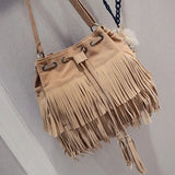 Women Shoulder Bag Solid Tassels Cross Body Bag Tassel Fringe Handbag