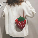Strawberry Shape Shoulder Bag PU Leather Crossbody Chain Girls Purse Handbag