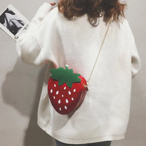 Strawberry Shape Shoulder Bag Pu Leather Crossbody Chain Girls Purses Handbag