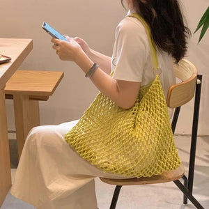 Women Shoulder Bag Summer Style Ins Mesh Hollow Out Beach Style