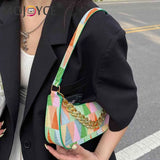 Colorful Triangle Printed Shoulder Bag with Thick Chain for Travel
