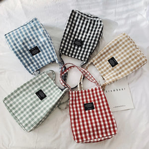Canvas Plaid Women Shoulder Tote Bag Eco Shopping Handbag