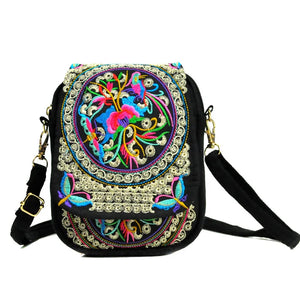 Women Shoulder Bag Vintage Floral Embroidered Crossbody Zip Bag