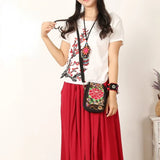 Women Shoulder Bag Vintage Floral Embroidered Crossbody Zip Bag