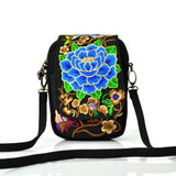 Vintage Floral Embroidered Crossbody Zip Bag