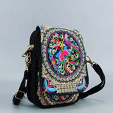Vintage Floral Embroidered Crossbody Zip Bag