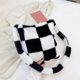 Plush Checkered Crossbody Bag for Shopping
