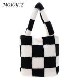 Vintage Plush Checkered Print Shoulder Bag