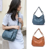 Women Shoulder Bag Washed Leather Handbags Vintage Shoulder Crossbody