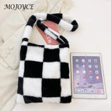 Plush Lattice Print Crossbody Bag for Winter