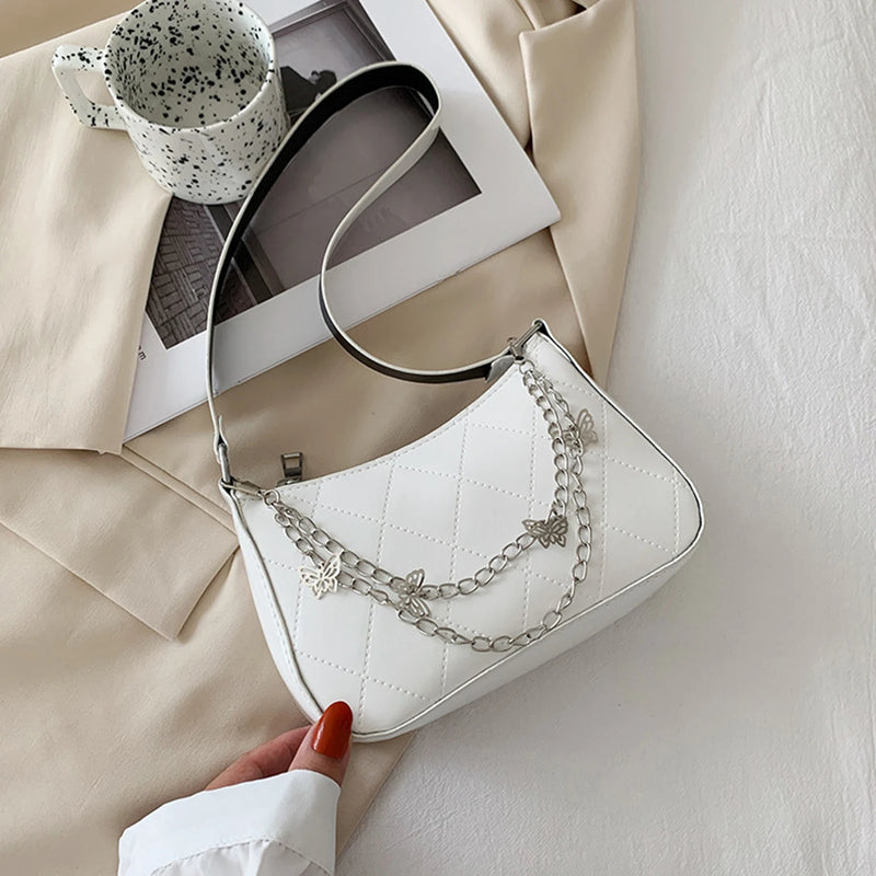Butterfly Chain Decoration Shoulder Bag with Detachable Strap