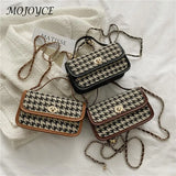Women Shoulder Bag Woolen Cloth Flap Crossbody Bag Houndstooth Handbags