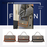 Women Shoulder Bag Woolen Cloth Flap Crossbody Bag Houndstooth Handbags