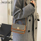 Women Shoulder Bag Woolen Cloth Flap Crossbody Bag Houndstooth Handbags