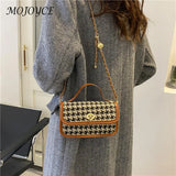 Women Shoulder Bag Woolen Cloth Flap Crossbody Bag Houndstooth Handbags