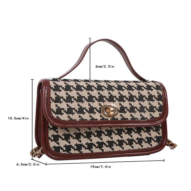 Women Shoulder Bag Woolen Cloth Flap Crossbody Bag Houndstooth Handbags