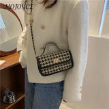 Women Shoulder Bag Woolen Cloth Flap Crossbody Bag Houndstooth Handbags