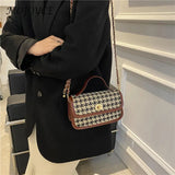 Women Shoulder Bag Woolen Cloth Flap Crossbody Bag Houndstooth Handbags