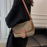 Women Shoulder Bag Woolen Cloth Flap Purse Variety of Colors Houndstooth Print