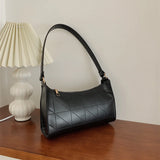 PU Leather Lattice Crescent Shoulder Bag Embroidered Thread Handbag