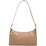 Women Shoulder Bag Zipper PU Leather Lattice Crescent Handbag Embroidery Thread