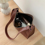 Women Shoulder Bag PU Leather Lattice Handbag Embroidery Underarm Bag