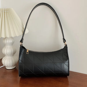 Women Shoulder Bag PU Leather Lattice Handbag Embroidery Underarm Bag