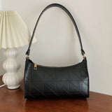 Women Shoulder Bag PU Leather Lattice Handbag Embroidery Underarm Bag